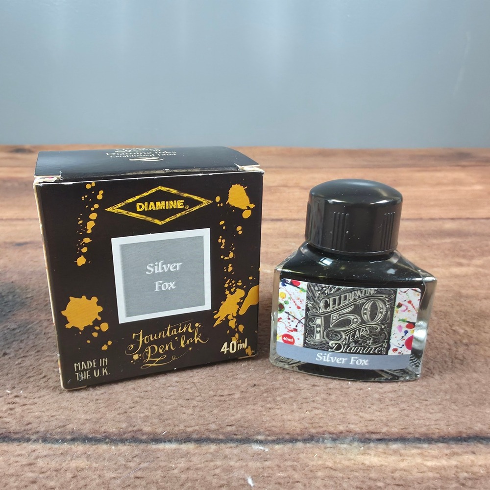Diamine Fountain Pen Ink 40ml Silver Fox Good 150th Anniversary Grey UK
